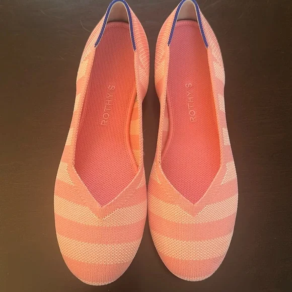 Rothy's The Flat Pink Macaron Big Stripe Flats Shoes Collector's Edition Sz 10.5 - Picture 3 of 11